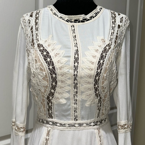 For Love of Lemons beige lace hippie boho dress. M - Picture 5 of 15
